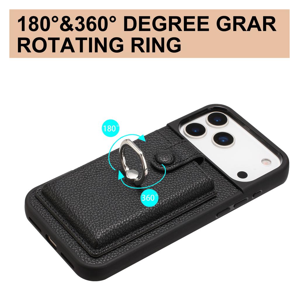 For iPhone 17 Pro Max Case with Ring Kickstand Drawing Type Card Slots Leather Back Cover