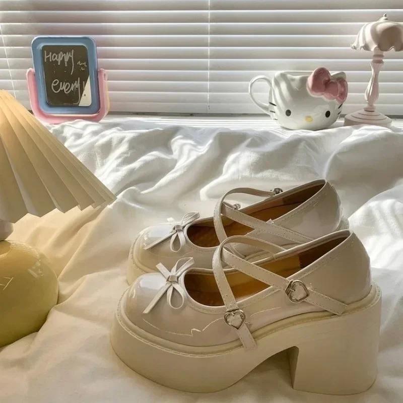 Женские туфли Мэри Джейн на толстом каблуке, весенние туфли-лодочки с круглым носком, туфли на платформе для женщин, женские туфли на каблуке в стиле Лолита
