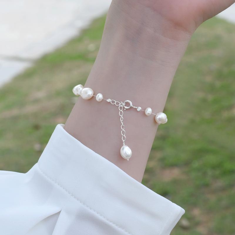 Natural Freshwater Baroque Pearl Bracelet With 925 Sterling Silver Button Jewelry For Women