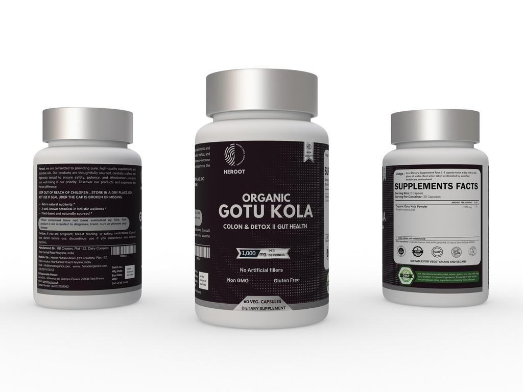 Organic Gotu Kola 1000mg Capsules Improves Memory, Blood Pressure Control