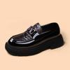 Men's Black Patent Leather Formal Shoes: High-End, Thick Sole, Height-Increasing, Breathable, Casual, Handcrafted.