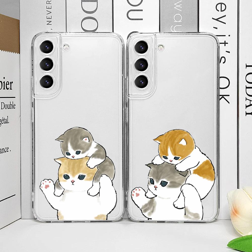 Милая пара котиков Влюбленные Животное Чехол для телефона для Samsung Galaxy S23 S22 Plus S21 S25 S24 Ultra FE 5G Прозрачный Мягкий Силиконовый Чехол Fundas