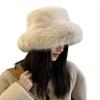 1Pc Fashionable Fluffy Artificial Fur Bucket Hat For Women, Luxury Plush Warm Bucket Hat For Winter