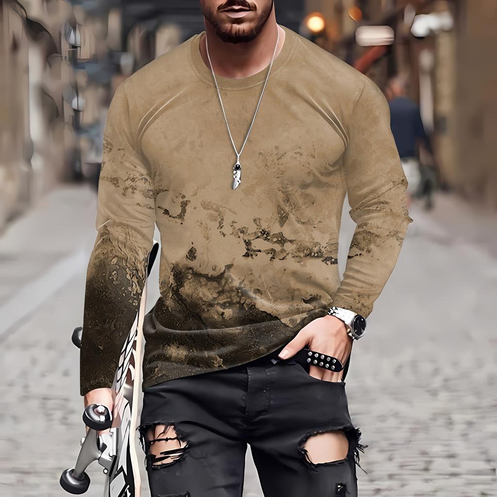 Муж. Футболка Круглый вырез Одежда Одежда На открытом воздухе Длинный рукав С принтом Модельер Винтаж