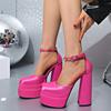 Women's Sexy High Heels Platforms Pumps Square Toe Chunky Block Heels Rhinestone Party Shoes Big Size 42