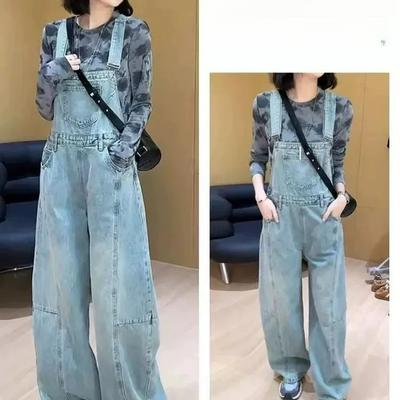 Дизайнерские ретро джинсовые комбинезоны женские весенние свободные и тонкие, омолаживающие, с широкими штанинами
