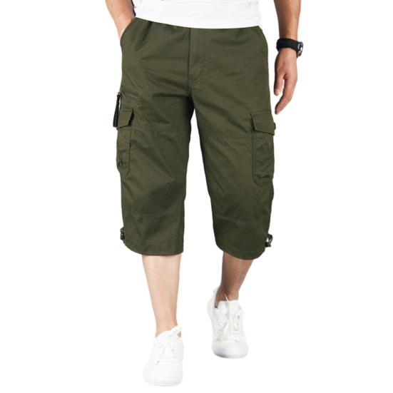 Мужские брюки длиной до икр, свободные брюки-карго с затягивающимся шнурком, летние повседневные спортивные брюки с несколькими карманами на молнии для повседневной носки, для спорта и улицы