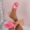 Fashion Crystal Clear Transparent Slippers Female Shoes Middle Heels Comfortable New Summer Women Shoes Woman Fashion Cool Mules Slides