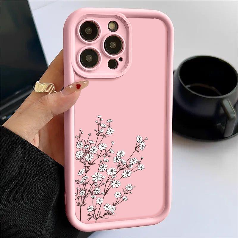 Candy Color Tpu Phone Case for iPhone 16 Pro 15 14 Plus 13 12 11 Pro Max Xs Xr 8 7 Shockproof Flower Pattern Soft Lens Protection Cover Funda