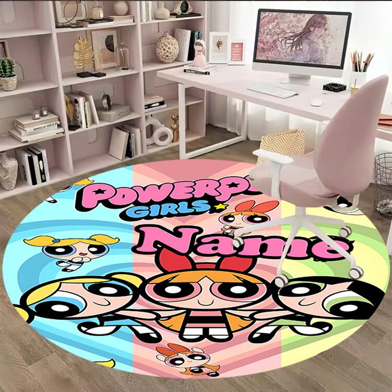 Customizable The Powerpuff Girls8 Round Non-Slip Carpet - Ideal for Garden, Picnic, Office, Perfect for Decoration, Suitable For All Seasons