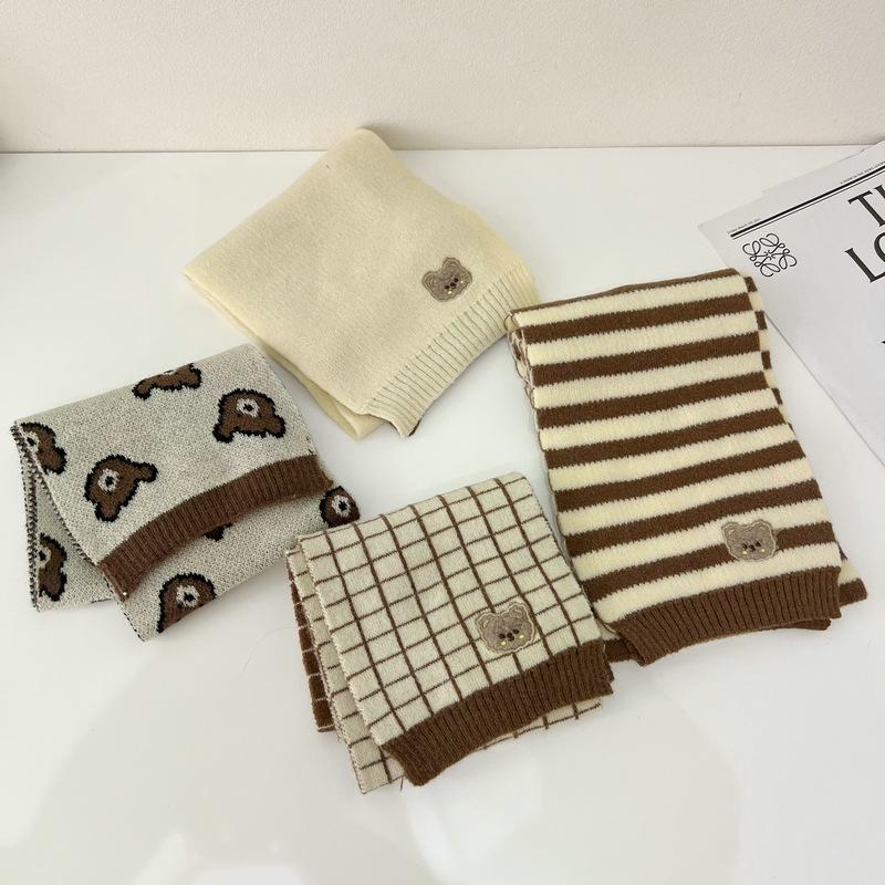 Winter Kids Cartoon Bear Scarf Soft Cotton Warm Knitted Baby Neck Warmer For Boys And Girls