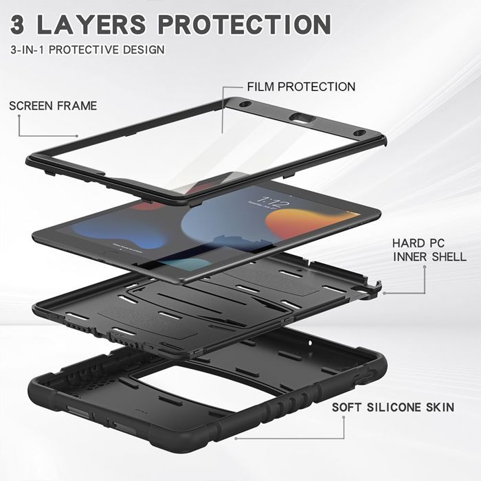 Coque pour iPad 10,2" - Protection Intégrale - Antichoc - Support Pliable - Noir - Silicone/PC