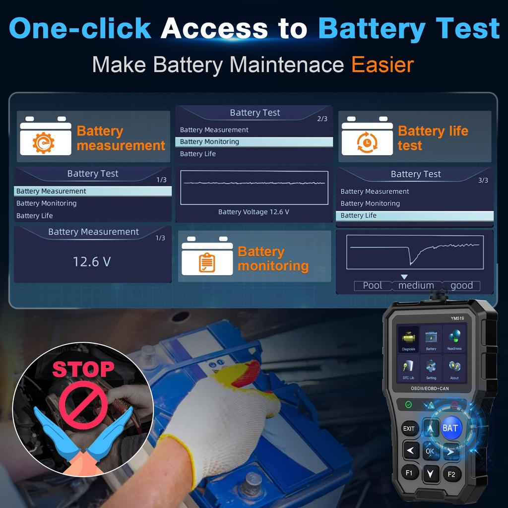 Car OBD2 Scanner Battery Tester: Color Screen Code Reader, Easy Setup, Clears Check Engine Light - Diagnostic Scan Tool