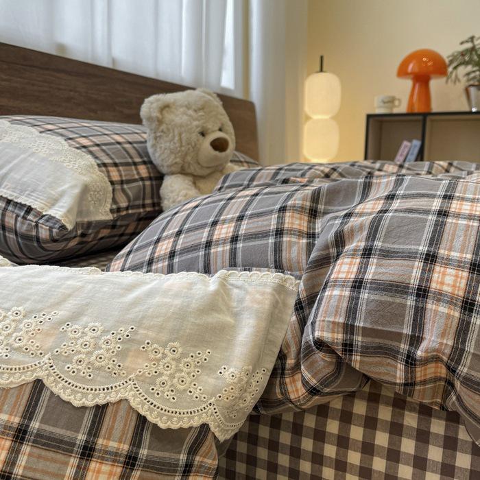 Французский стираный хлопковый комплект постельного белья Класса А, 2026 Студенческий Простой Muji Дом, 4 предмета