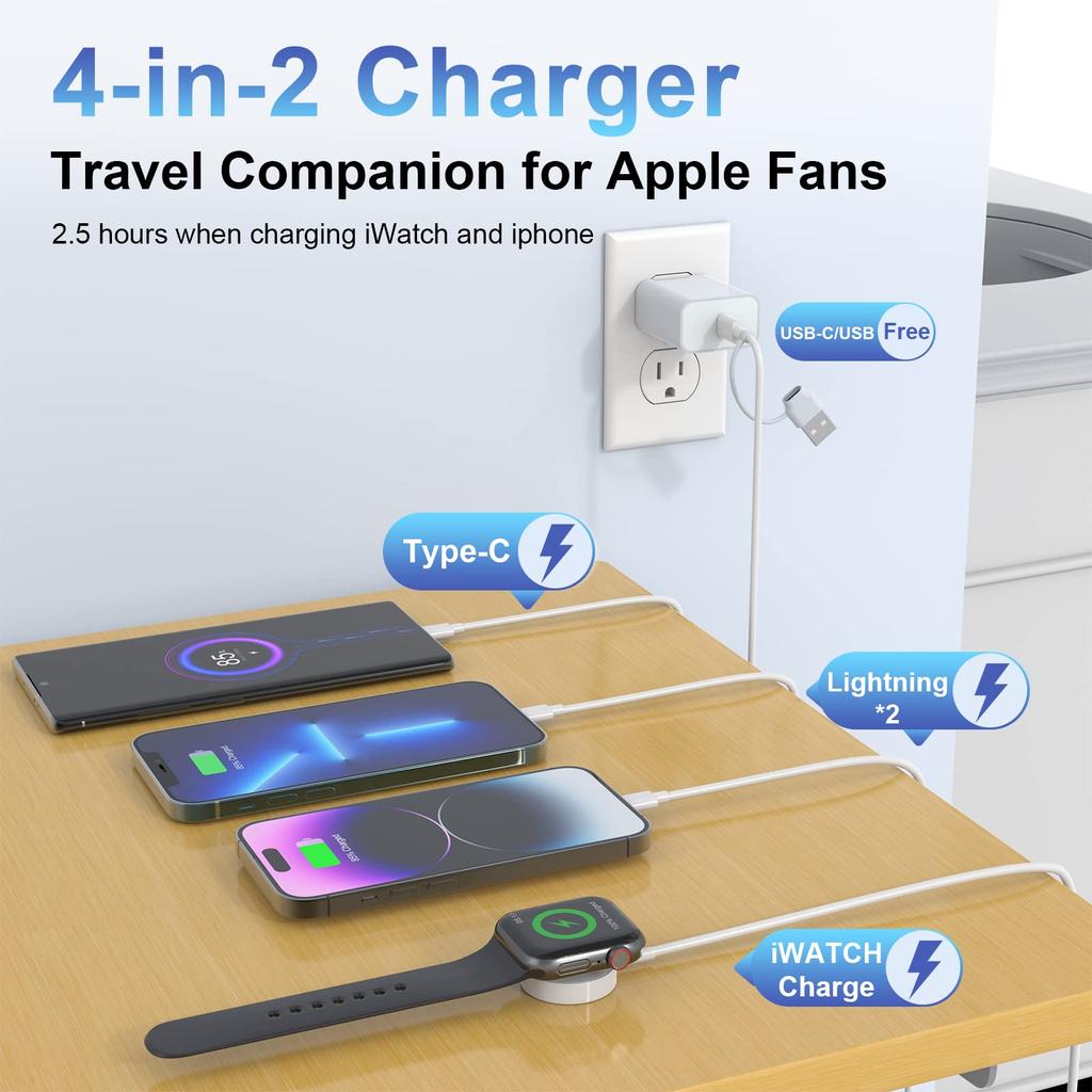 4 In 2 Apple Watch Charger Cable,Multi iPhone Watch Charger Cable - Fast Magnetic iWatch Charger, Compatible with Apple Watch