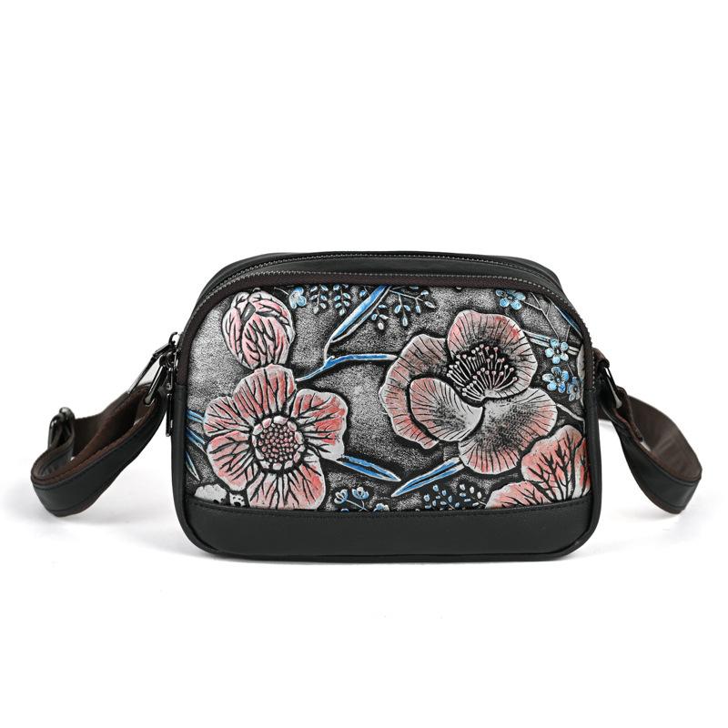 Johnature Genuine Leather Retro Embossed Women Bag Versatile Hand Painted Cowhide Shoulder & Crossbody Bags
