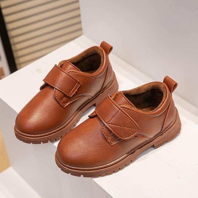 2024 New Versatile Soft Black Uniform School Shoes for Boys Hook & Loop Kids Fashion Spring Children Leather Shoes Drop Shipping