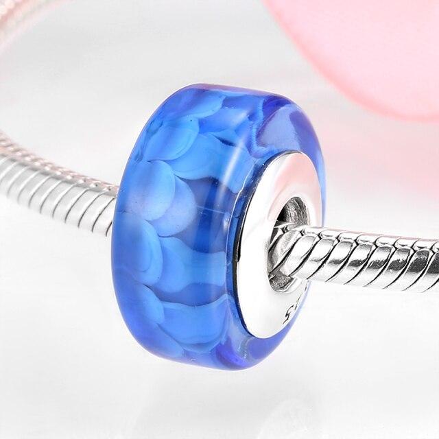 100 %Authentic 925 Sterling Silver Pink Heart Murano Glass Beads Fit Original European Charms Bracelet Jewelry