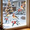 Watercolor Bird Sticker Christmas Window Sticker, Santa Hat on Beey Reusable Party Decorations Branch Static Decal, Waterproof Cling for Holiday
