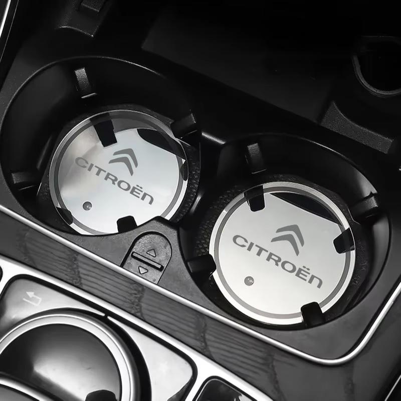 2Pcs Car Interior Coaster LED Light Up Cup Holder Mat Accessories For Citroen C4 C3 C5 C5X e-C4 X e-C3 C-Elysee Berlingo C1 C6 akr256