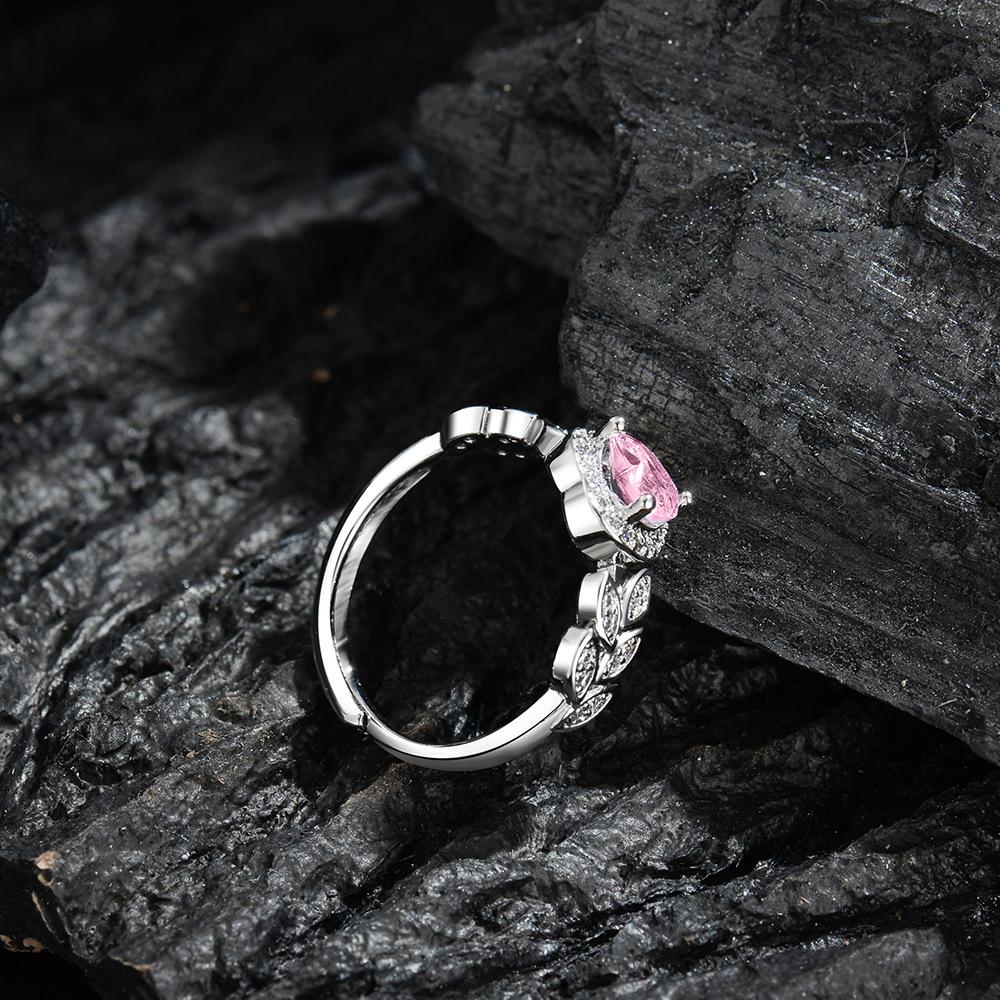 925 Sterling Silver Ring Pink Heart-shaped Zirco Luxury Opening Adjustable for Women Wedding Fine Jewelry Accessories Party Gift