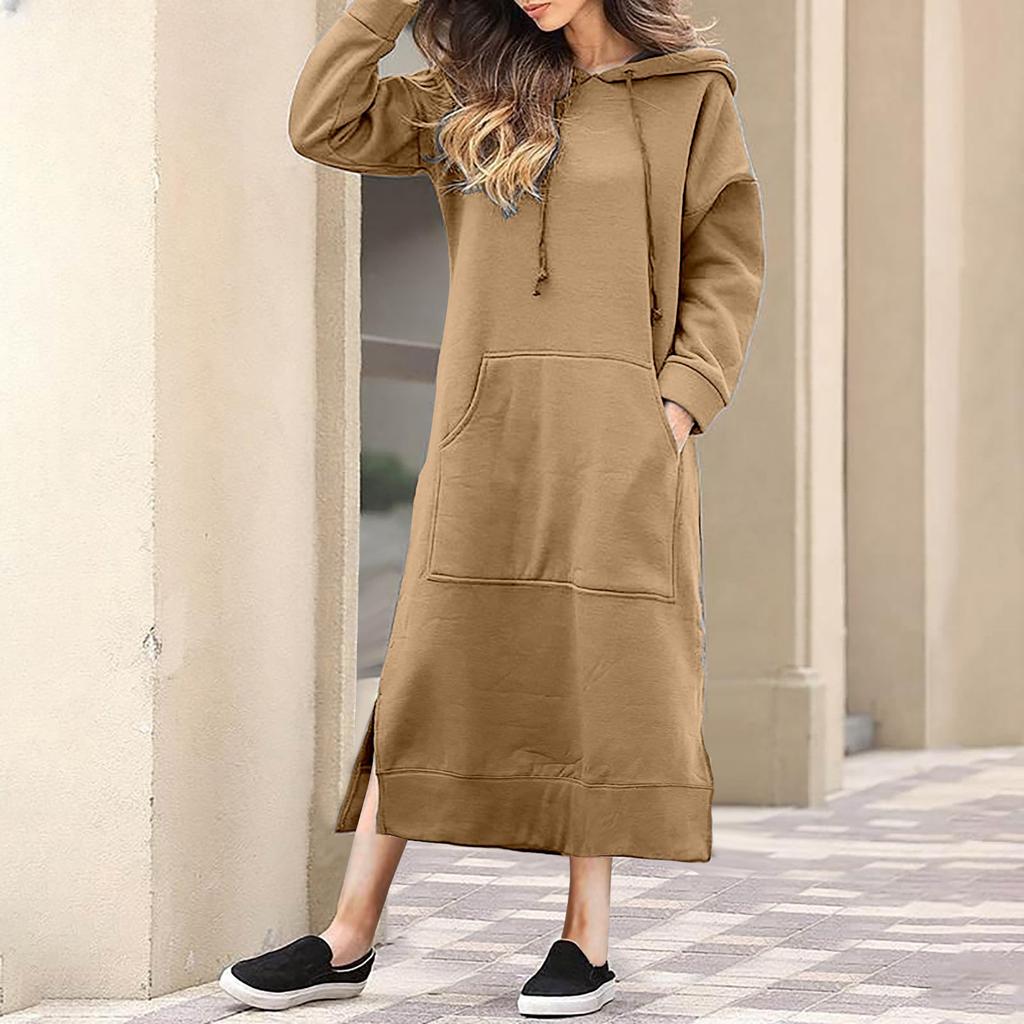 Women's Casual Solid Color Long Sleeve Hoodie Long Dress