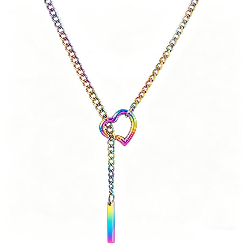 Colorful Love Double-layer Necklace, Niche Style Y-chain Collarbone Chain, Stainless Steel Does Not Fade