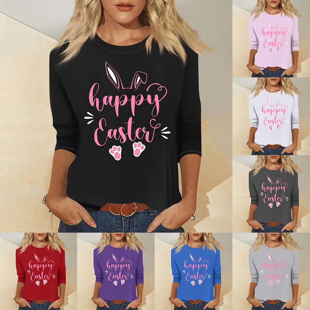 Women's Fashion Casual Seven Sleeve Valentine's Day Printed Pullover Top