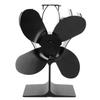 4 Blades Heat Powered Fireplace Fan Self Starting Temperature Resistant Wood Stove Fan LT375 Black