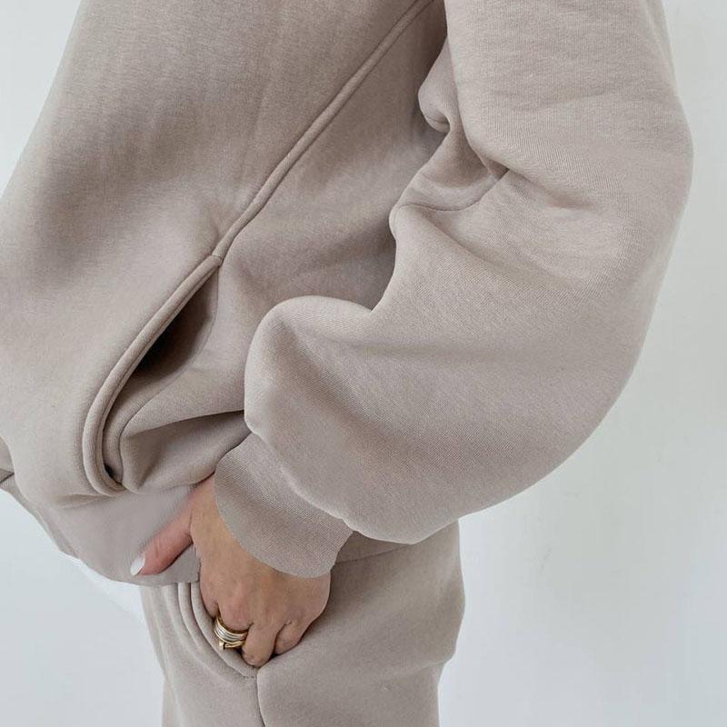 WTEMPO Женский спортивный костюм, комплект из двух предметов с флисовым капюшоном, свободные толстовки, штаны для бега, женский осенний повседневный однотонный спортивный костюм