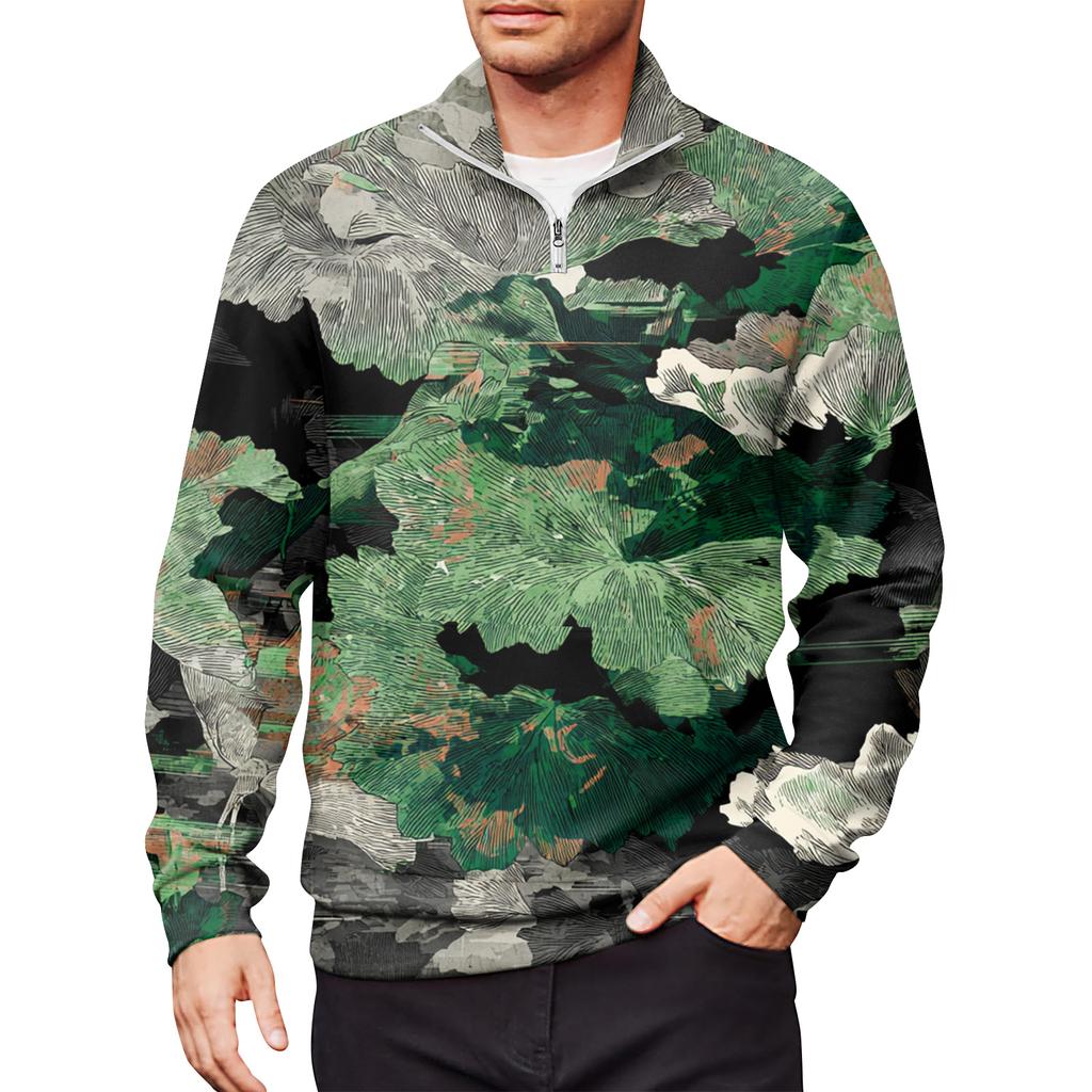 Мужской свободный повседневный свитшот на молнии 1/4, модный топ с длинным рукавом и принтом, с карманами