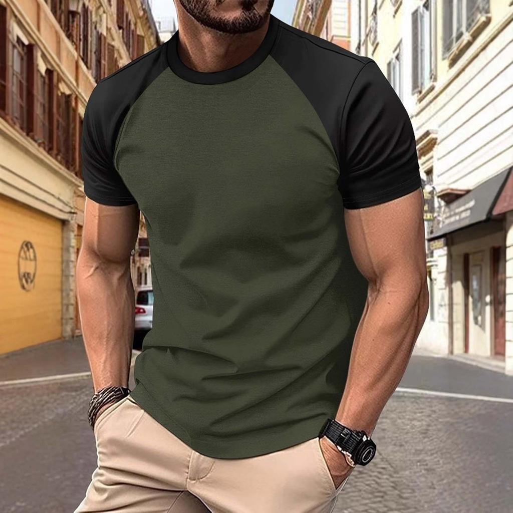 Мужская футболка с короткими рукавами SolidColorSports Fashionable ColorBlocked Shoulder Sleeved T-shirt
