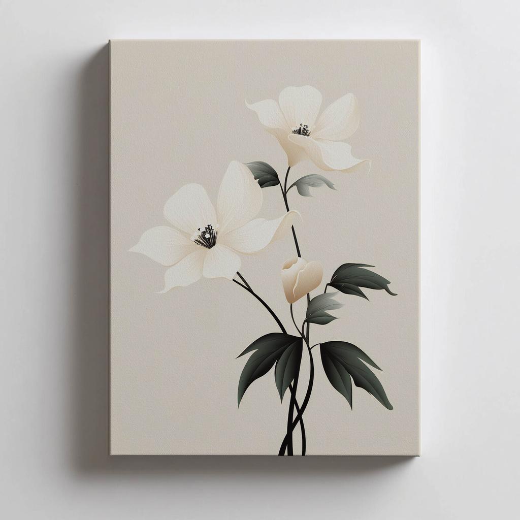 Biała Elegancja - Minimalistyczny Kwiatowy Plakat Biała Elegancja - Minimalistyczny Kwiatowy Plakat, 30X40 Cm, Rama Drewniana Jasny Dąb, Papier Matowy