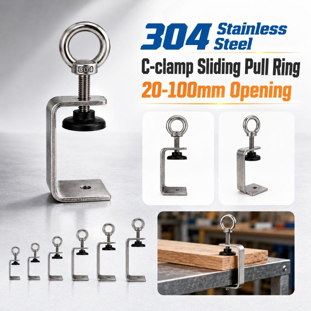 1pc 304 Stainless Steel Square Clamp Pull Ring Fixed Holder Clip C-clamp Hardware Fasteners
