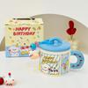Birthday Themed Animal Ceramic Cup with Lid Mug Cake Bell Hanging Decoration Water Cup High Value Souvenir Gift