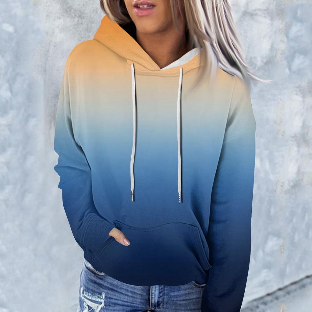 Женская модная повседневная толстовка с капюшоном и градиентным принтом с длинным рукавом