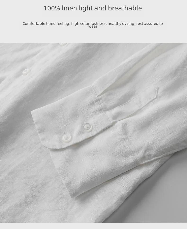 Men's Casual White Linen Shirt - Breathable, Loose-Fit, Three-Quarter Sleeve