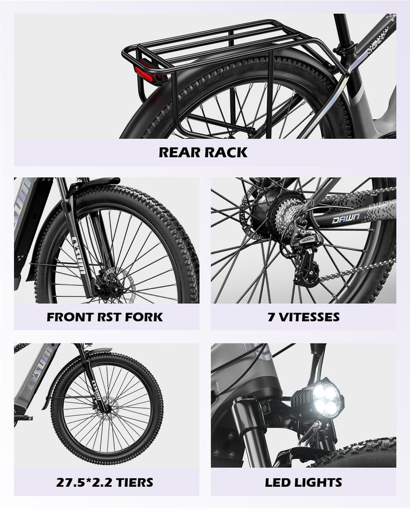 Cysum Speedy 27-дюймовые внедорожные шины Электрический велосипед с сиденьем для буксировки Мотор 500 Вт Аккумулятор 48 В 14 Ач Шины для езды по бездорожью Электровелосипед Горный электрический велосипед