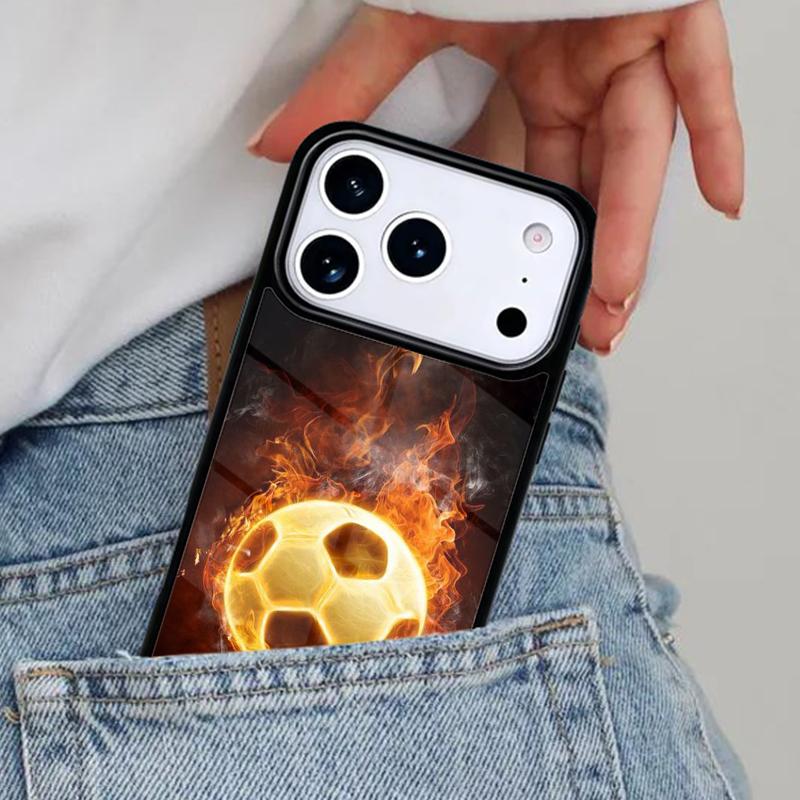 Чехол для телефона с изображением огненного футбольного мяча для iPhone 16e 15 14 13 12 17 Pro Max Plus Air 17pro Защитный чехол Coque
