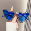 Rhinestone Decoration Heart-shaped Sunglasses Sun-Protective Driving Glasses Black Shades Glasses