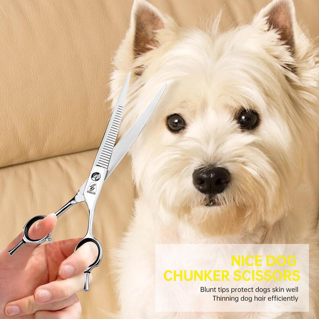 SANGELAR 7 Inch Japan 440c Curved Chunker Scissors Paint Shaped Scissors Pet Grooming Shear Special Design