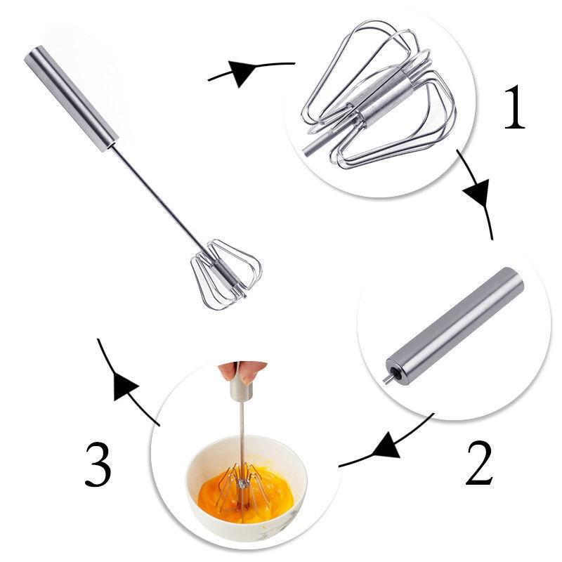 10inch Stainless Steel Kitchen Semi-Automatic Egg Beater Whisk Milk Mixer Cooking Tool