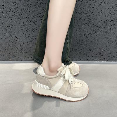 Круглоголовые туфли на платформе, увеличивающие рост, женские супер-огонь немецкие тренировочные туфли, осенние новые легкие универсальные кроссовки на толстой подошве, папины кроссовки CM