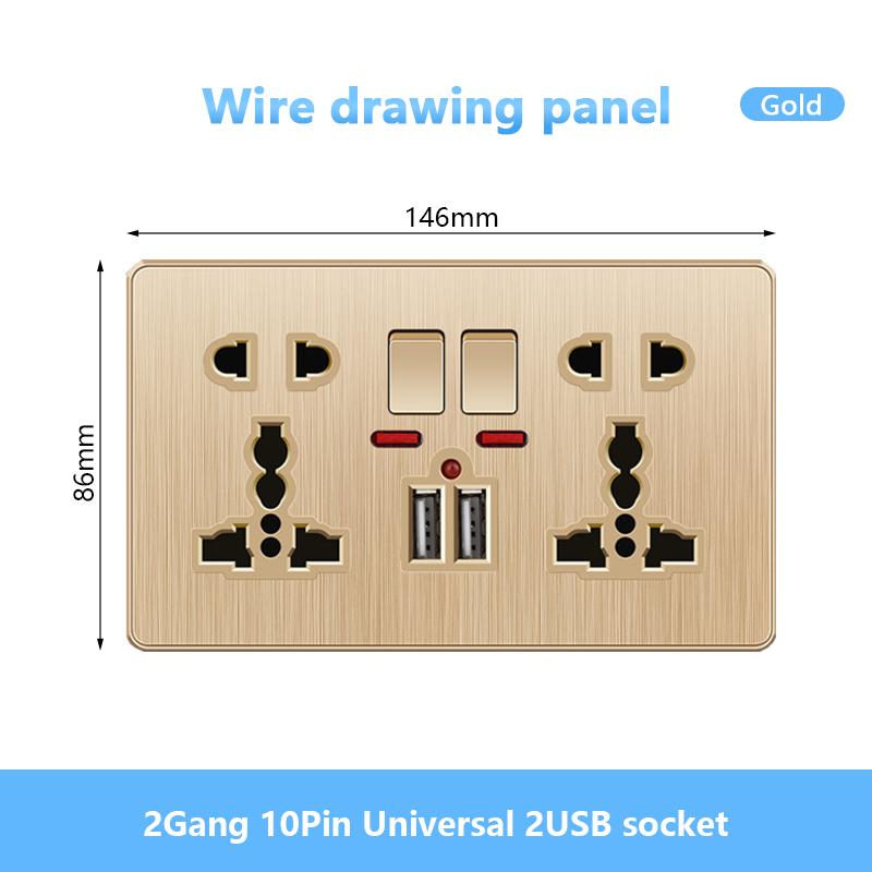 Универсальная 5-контактная розетка, стандартная британская настенная розетка USB на 13 А, 3-контактная электрическая розетка 220 В со светодиодным индикатором