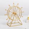 Sky Wheel Ornament with LED Light Rotatable Iron Wire Ferris Wheel Model Metal Figurine Home Office Desktop Decoration