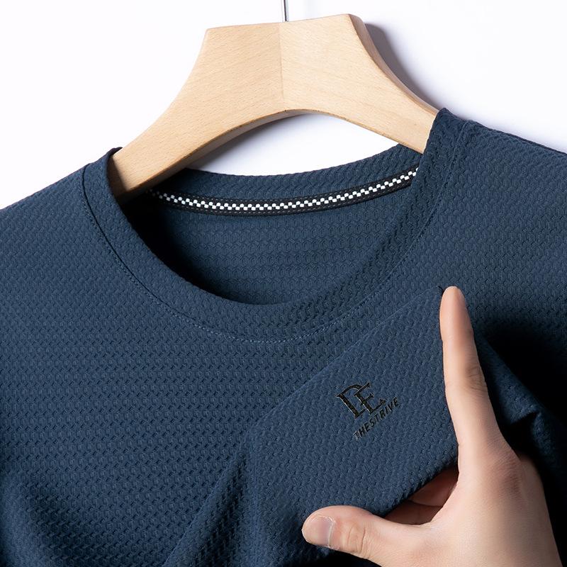 Высококачественная футболка мужская с круглым вырезом и коротким рукавом сетка костяной цветок ледяной шелк поло рубашка