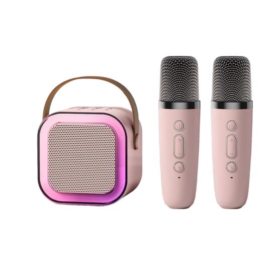 Мини-караоке-машина с 2 беспроводными микрофонами, преобразователем голоса, стереозвуком, портативной Bluetooth-совместимой портативной колонкой с подсветкой