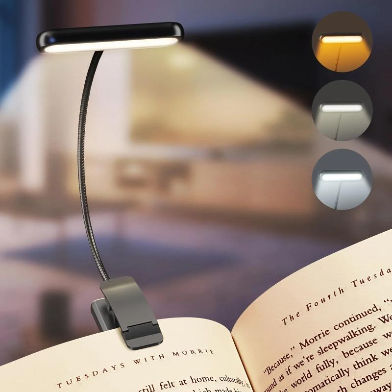 Portable Flexible and Easy To Clip Night Reading USB Charging 3-color Warm and Cool White Fluorescent Book Light, Practical
