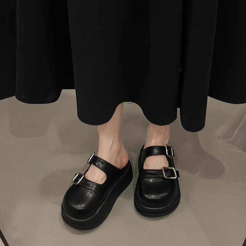 Fashion Women's Shoes 2024 Brand Baotou Women's Slippers Fashion Belt Buckle Daily Slippers Women Hot Sale Shallow Platform Slippers