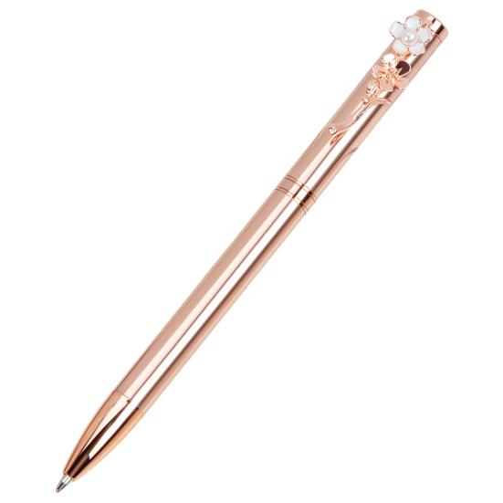 Metal Ballpoint Pen Polished Retractable Smooth Writing Stationery Cute Faux Pearl Peach Blossom Clip Writing Pen School Supplies